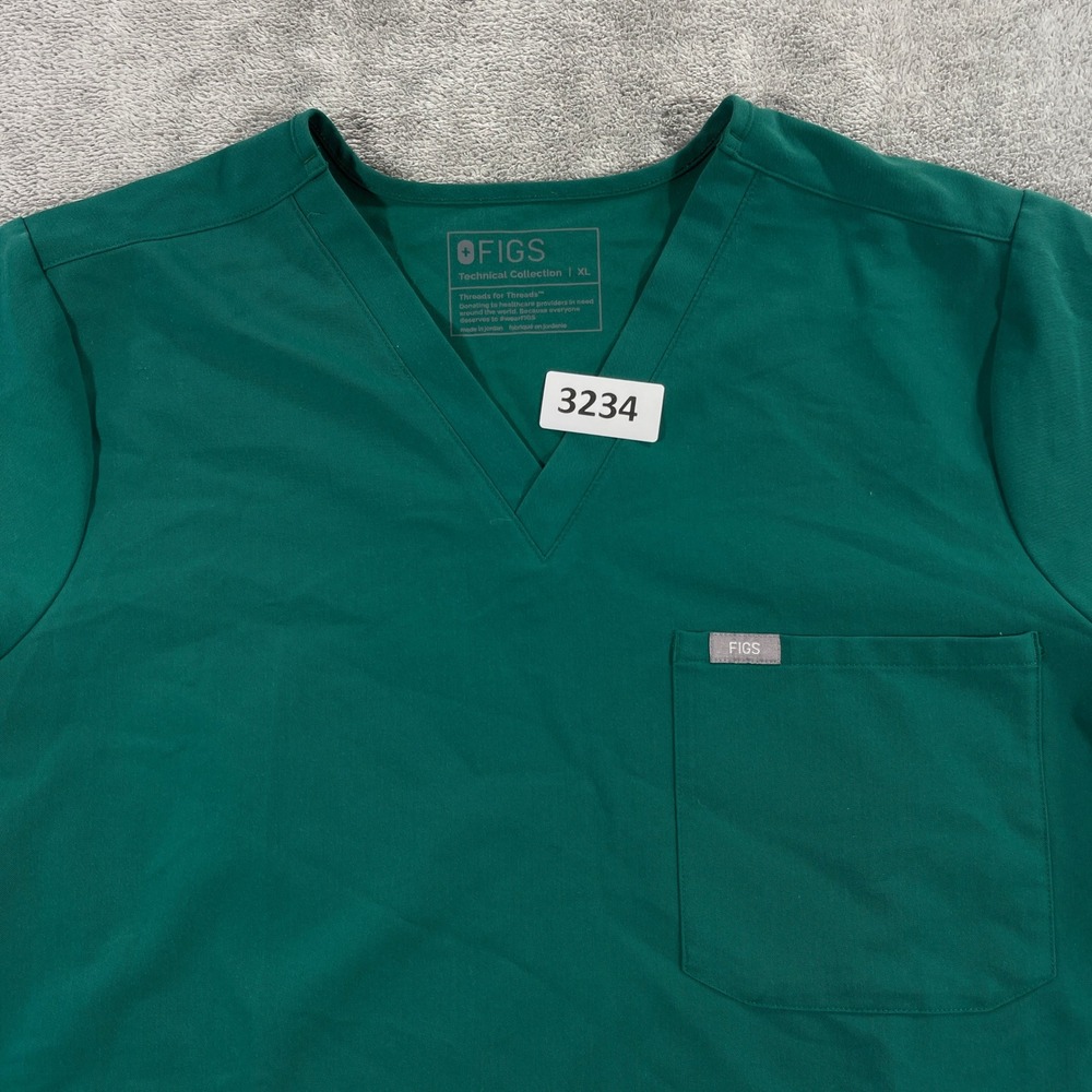 FIGS Scrub Top Women XL Green V-Neck Short Sleeve Technical Collection 1000211